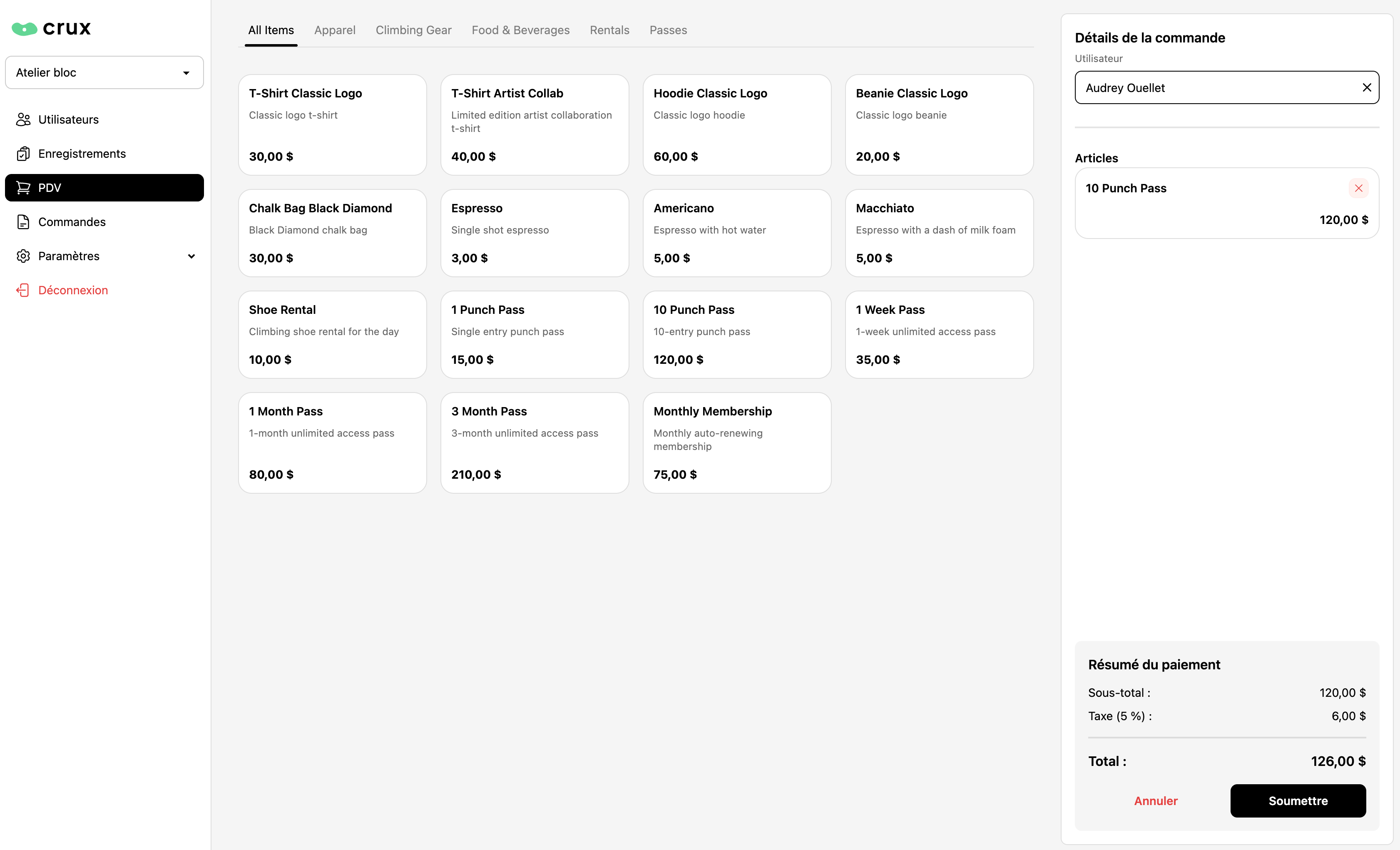 Capture d'écran du point de vente